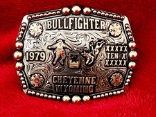Rodeo Trophy Buckle Championship☆Cheyenne Wyoming☆ Bullfighter☆1979☆RARE☆628 picture