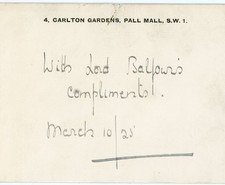 Lord Arthur Balfour Handwritten Compliments Card 1925 UK Prime Minister Balfour picture