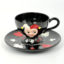 Vintage Kreiss Teacup Saucer Set Joker Queen Playing Card Alice in Wonderland picture