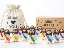 105PCS Mini Jesus Figurines Set with Pouch, Colorful Religious Party Favors for picture