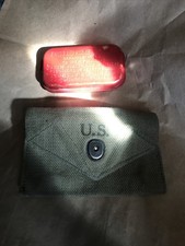 WWII First Aid Pouch & RED Bandage tin CLEAN  WW2 USGI US army picture