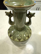 Celadon-glazed ceramic vase in traditional Chinese Longquan Celadon ware style picture