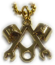 Piston Masonic Wrench Mechanic Harley Indian GOLD Charm Pendant Necklace w/chain picture