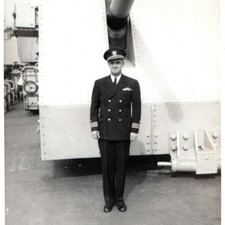 ID'd c1940s Commander Ferriter US Navy Warship Gun Snapshot Photo WWII Officer picture