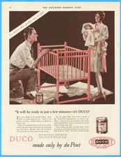 1928 DuPont Duco Coral Rose Paint Vintage Print Ad 1920s Baby Crib Young Couple picture