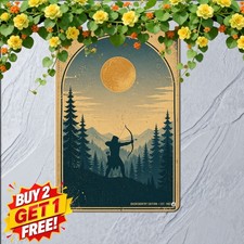 Rustic Forest Archer Silhouette Metal Art Sign Vintage Hunting Lodge Plaque picture
