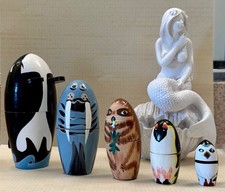 5pc Sea Creature Nesting Doll Set Orca Walrus Otter Penguin Puffin -  picture