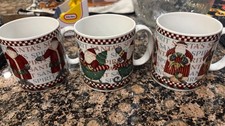 Set of THREE 2001 Sakura Debbie Mumm Santa's Spirit Coffee Mugs NEVER USED picture