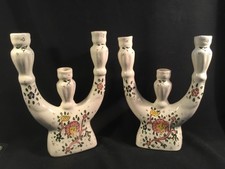 Antique French Handpainted Candleholders Initialed by Artist from Rouen Studio picture