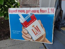 c.1950s Original Vintage L&M Cigarettes Sign Metal Embossed Tobacco Litho Hand picture