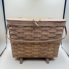 Vintage 1986 Longaberger Footed Basket W/Handle Signed Magazine Holder W/Lid picture