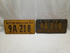 Vintage 1938 & 1939 New York Worlds Fair Commemorative License Plate, 9A-218 picture