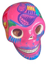 Talavera Clay Skull Mexico DOD, Hand Paint, Multi-Color 8”L x 6”W x 6”H Signed picture