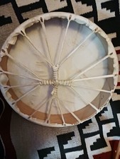 **AWESOME VINTAGE 17 INCH NATIVE AMERICAN RAWHIDE DRUM GREAT SOUND ** picture