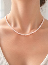 Fresh Water White Pearl Strand Necklace | 3.8mm Pearls | 16-17.5 Inch | S925 picture