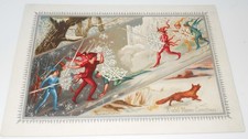 Victorian Card Christmas Prang Fairies/Fox Snowflakes 1884 White Border picture