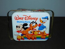 VINTAGE WALT DISNEY MICKEY MOUSE GOOFY DONALD DUCK SKATING PARTY TIN LUNCHBOX picture