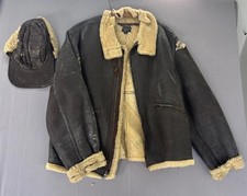 WWII USAAF D-1 Shearling Jacket Werber 1943 + 1942 Flight Cap Display Set picture
