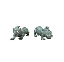 Pair Chinese Rustic Oxidized Patina Fengshui Pixiu Metal Figure GB008 picture