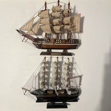 Vintage Wooden Sailing Ship Models Lot of 2 Nautical Ship Decor picture