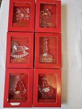 6 Gorham Crystal Ornaments Christmas Tree Snowman Church Snowflake W Germany picture