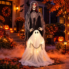 Haunted Hill Farm 5.9 ft Animated LED Reaper Ghost Halloween HHRPR-32FLSA picture