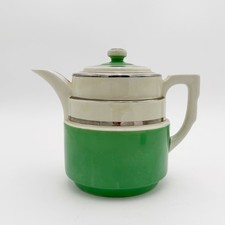 Rare Color Vintage Hall’s Superior Quality Kitchenware Green White Silver Teapot picture