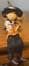 VTG 1994 Halloween Witch  Holding Ghost Shelf Sitter Trick or Treat 7” 1994. picture