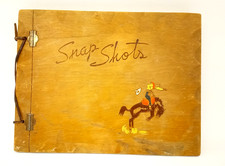 Antique handmade wood scrapbook cowboy PNW old pics inside picture