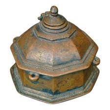 1900's Antique Vintage Handcrafted Brass Unique Shape Inkpot , Collectible picture