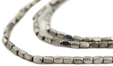 Antique Silver Faceted Rectangle Beads 4x2mm White Metal 24 Inch Strand picture
