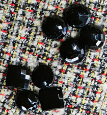 Vintage 1930s Jet Black Faceted Glass & Thermoset Haberdashery Buttons  Lot of 8 picture