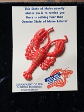 Vtg Maine Lobster Plastic Pin Tourist Souvenir Augusta NOS Mcm Red 2 5/8
