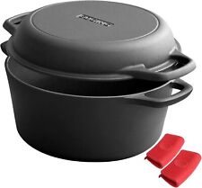 2-in-1 Pre-Seasoned Cast Iron Dutch Oven Pot with Skillet Lid Cooking Pan picture