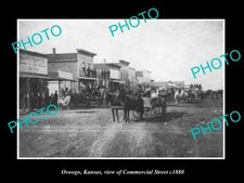 OLD LARGE HISTORIC PHOTO OF OSWEGO KANSAS  VIEW OF COMMERCIAL STREET c1880 picture