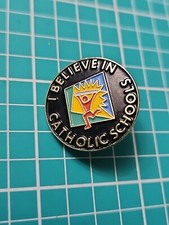 Vtg I Believe In Catholic Schools Gold Tone Lapel Pin picture