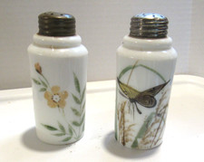 Victorian Mt. Washington Glass Hand Painted Salt & Pepper Shakers Milk Glass  picture