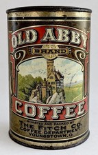 Vintage Old Abby Coffee Tin Fitch Co. Youngstown Ohio Castle Advertising 6” picture