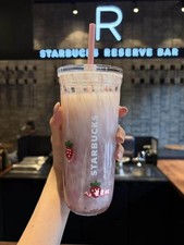 2026 New Starbucks Limited Edition Strawberry 16oz Glass Cold Cup with Straw picture