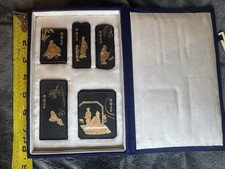 Vintage Chinese Ink Stick Set 5pc Hu Kaiwen Suiyang Five Elders Calligraphy Box picture