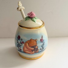 NWOB Lenox Disney Classic Pooh Honey Pot Fine China Rose Lid Bee Dipper Retired picture