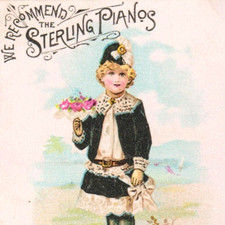 1880s Sterling Pianos Trade Card A.M. Ordway in Hagerstown MD Victorian Boy picture