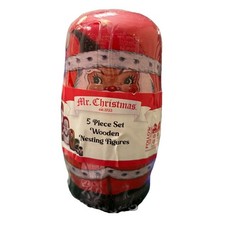 Mr Christmas 2024 Santa Family 5 Pc Wooden Nesting Figures Dolls Gift picture