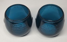 Vintage Dietz Little Wizard Blue Glass Lantern Globes LOC NOB Lot of 2 TEAL picture