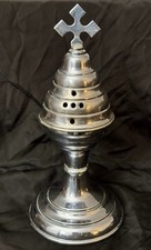 Vintage Orthodox Brass Hand Censer Lidded Incense Burner picture
