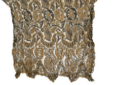Antique 1920s Reclaimed Black & Gold Metallic Thread Lace remnant Crafts Costume picture