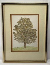 VTG B. Elizabeth Barriere Artist Signed Hand Tinted Watercolor Print Fall Tree picture