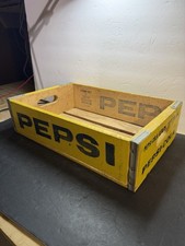 Vintage Wooden Pepsi Cola Soda Pop Bottles Cans Crate Case Tray Carrier Yellow picture