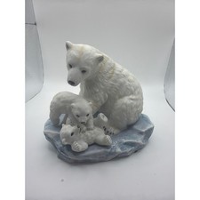 Vintage 1993 Homco Masterpiece Porcelain Polar Bear and Cubs Figurine Mizuno picture