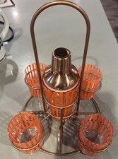 Vintage MCM Caddy Cocktail Shaker Set Copper Cointreau Orange Stripes Barware picture